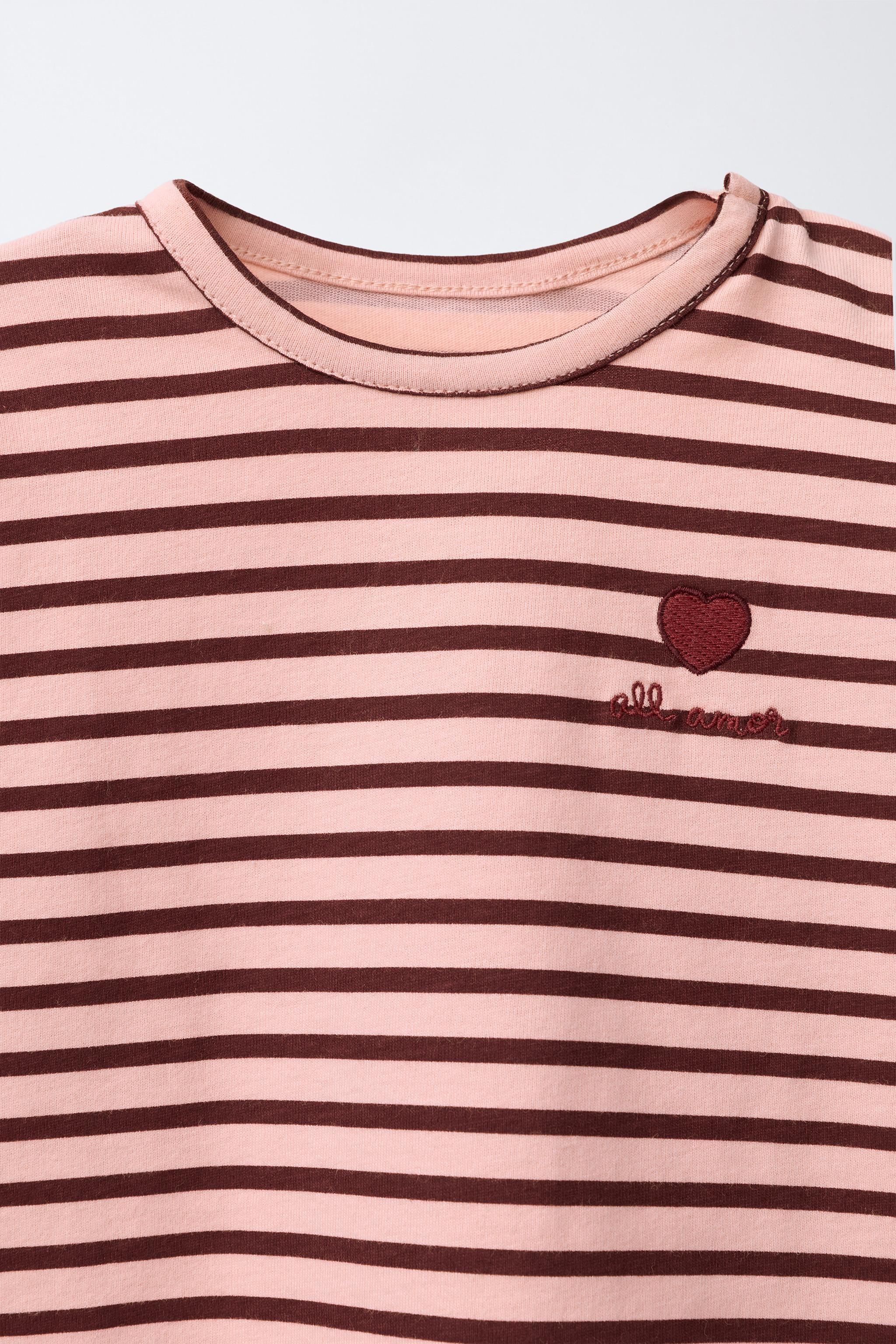 STRIPED T-SHIRT WITH EMBROIDERED HEART